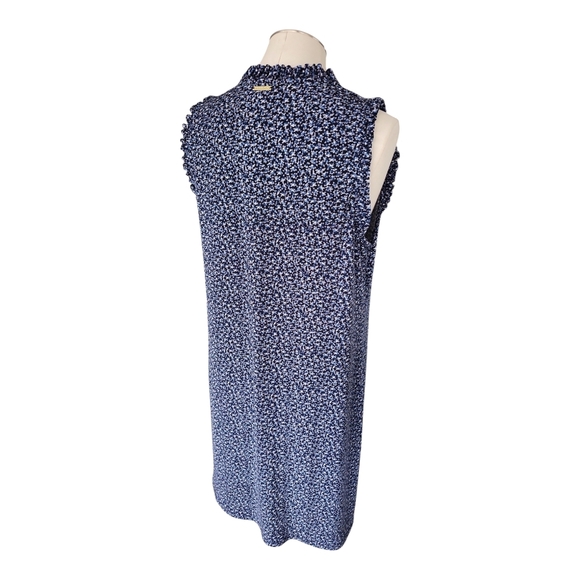 Michael Kors Navy Blue Floral Sleeveless Ruffle Midi Dress – Size L - Picture 4 of 11